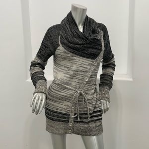 Armani Exchange Black and Gray Marled Button-Front Cardigan Sweater